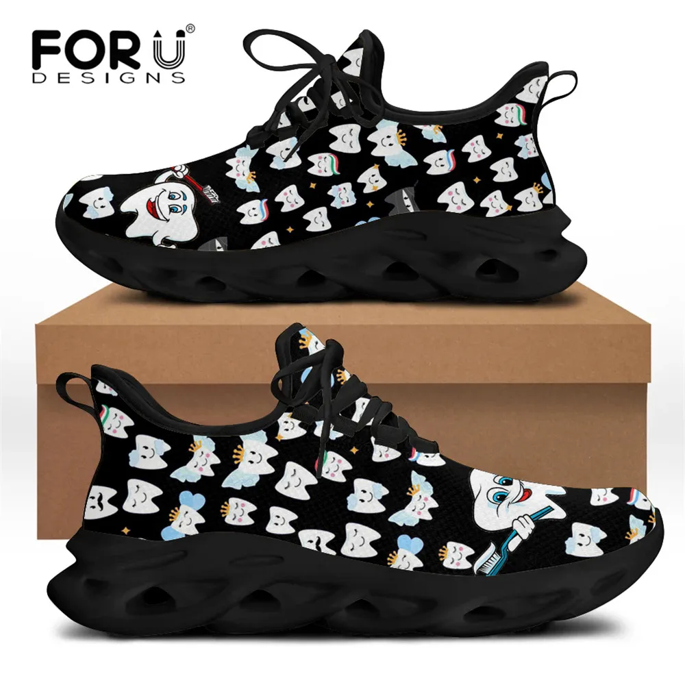 

FORUDESIGNS Cute Dentist Black Men's Summer/Autumn Flats Shoes Casual Sneakers for Teen Boys Lace Up Comfortable Dental Zapatos