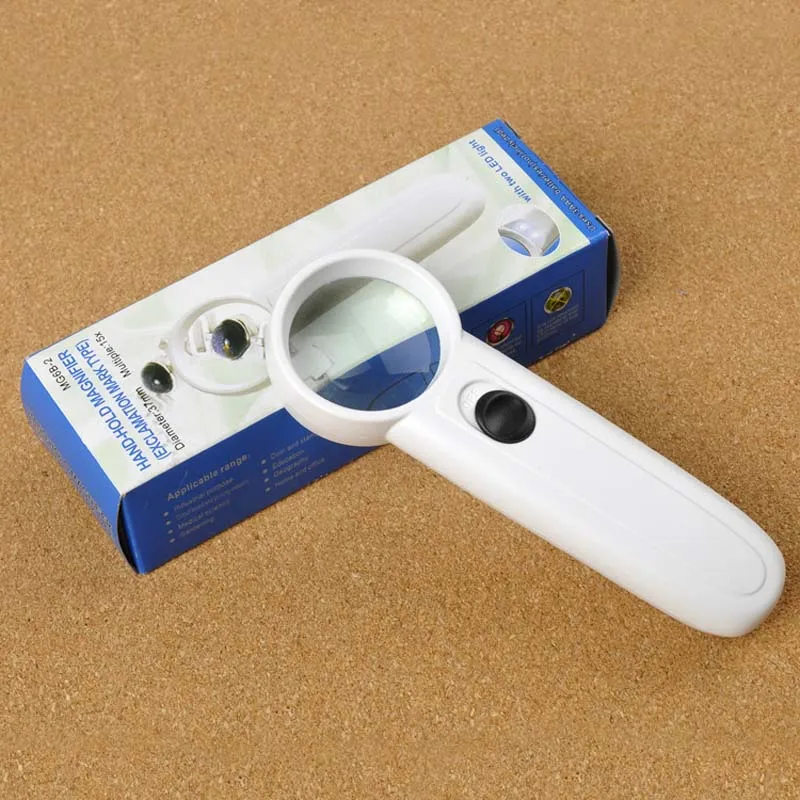 Met 2 Led Light 15x Vergrootglas Handheld Loep Vergrootglas Draagbare Pocket Tool Professionele