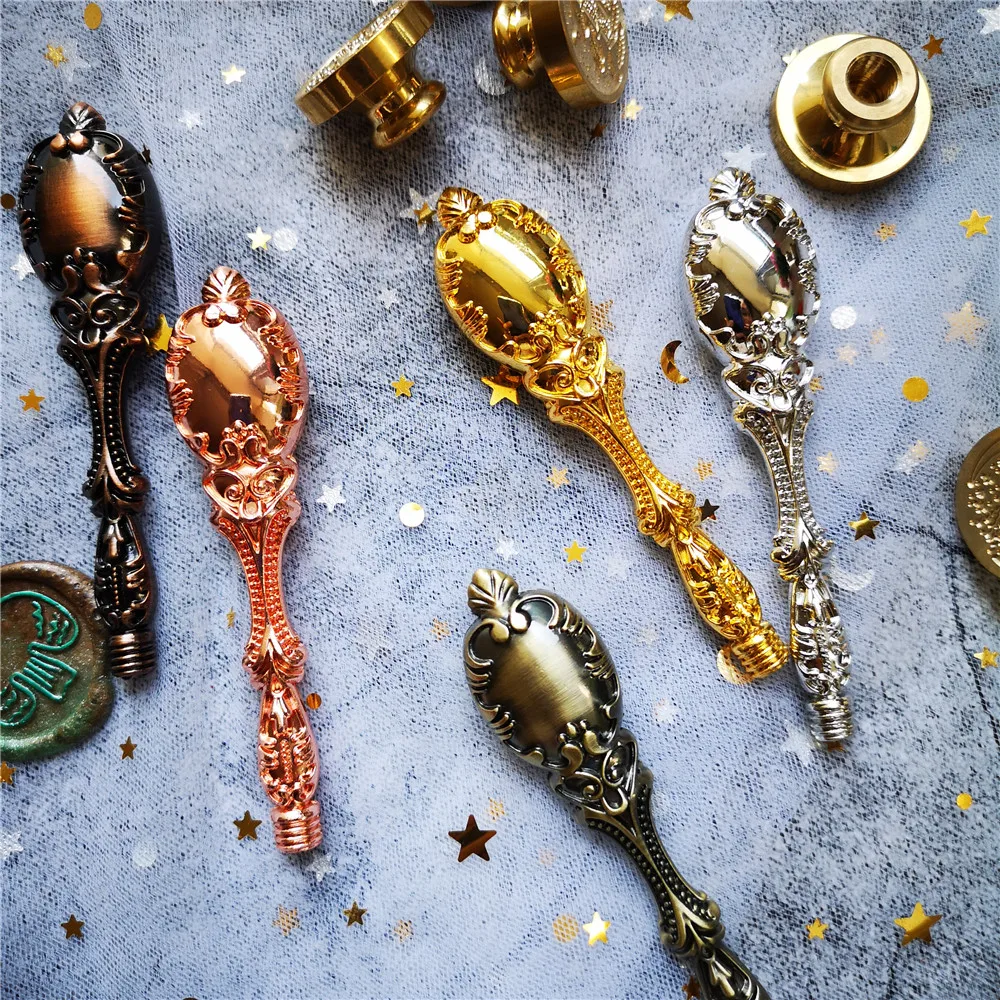 Retro broze metal color handle antique metal handle in diffrent color for wax seal stamp metal handle tool view 2
