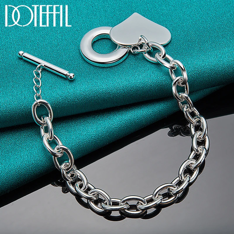 DOTEFFIL-pulsera con colgante de corazón de amor para mujer, de Plata de Ley 925, cadena para boda, compromiso, joyería de fiesta