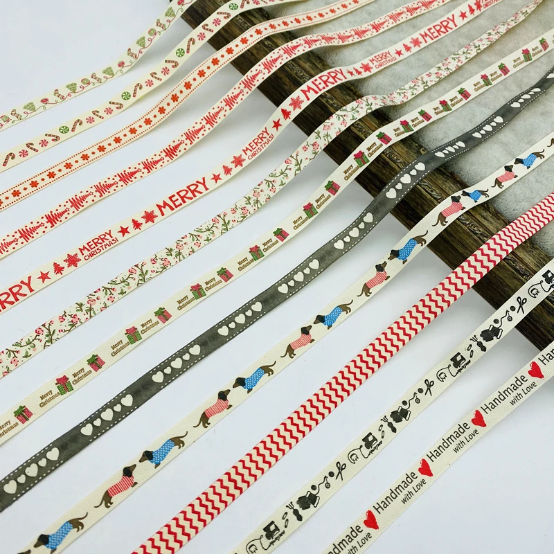 5 yardas/lote 10mm 100% cinta de algodón diseño hecho a mano cinta de estrellas impresas para ropa costura tela DIY decoración navideña