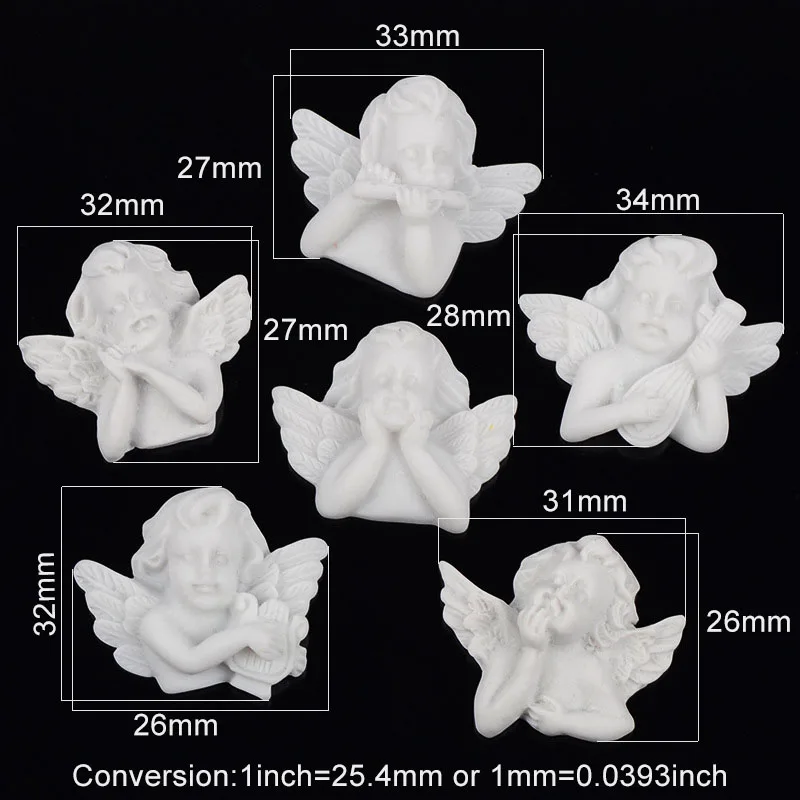 6PC/set  Flat Back Resin Embellishments White Angel Baroque Style Resin Cabochon Flatback DIY DIY Jewelry Hair Accessories