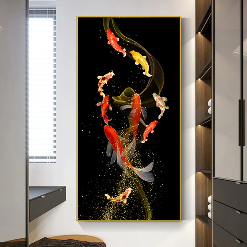 Golden Koi Fish Feng Shui Carp Pictures Canvas Painting,Wall Art For Living Room Modern Gallery Interior Home Decor NO FRAME