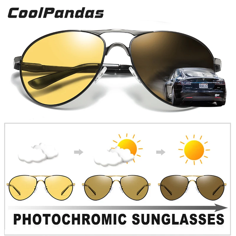 CoolPandas Men's Photochromic Polarized Sunglasses Men Women Classic Pilot Sun glasses Driving Fishing Eyewear Day Night Vision