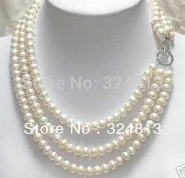 

3 rows 7-8mm White Akoya Cultured Pearl necklace