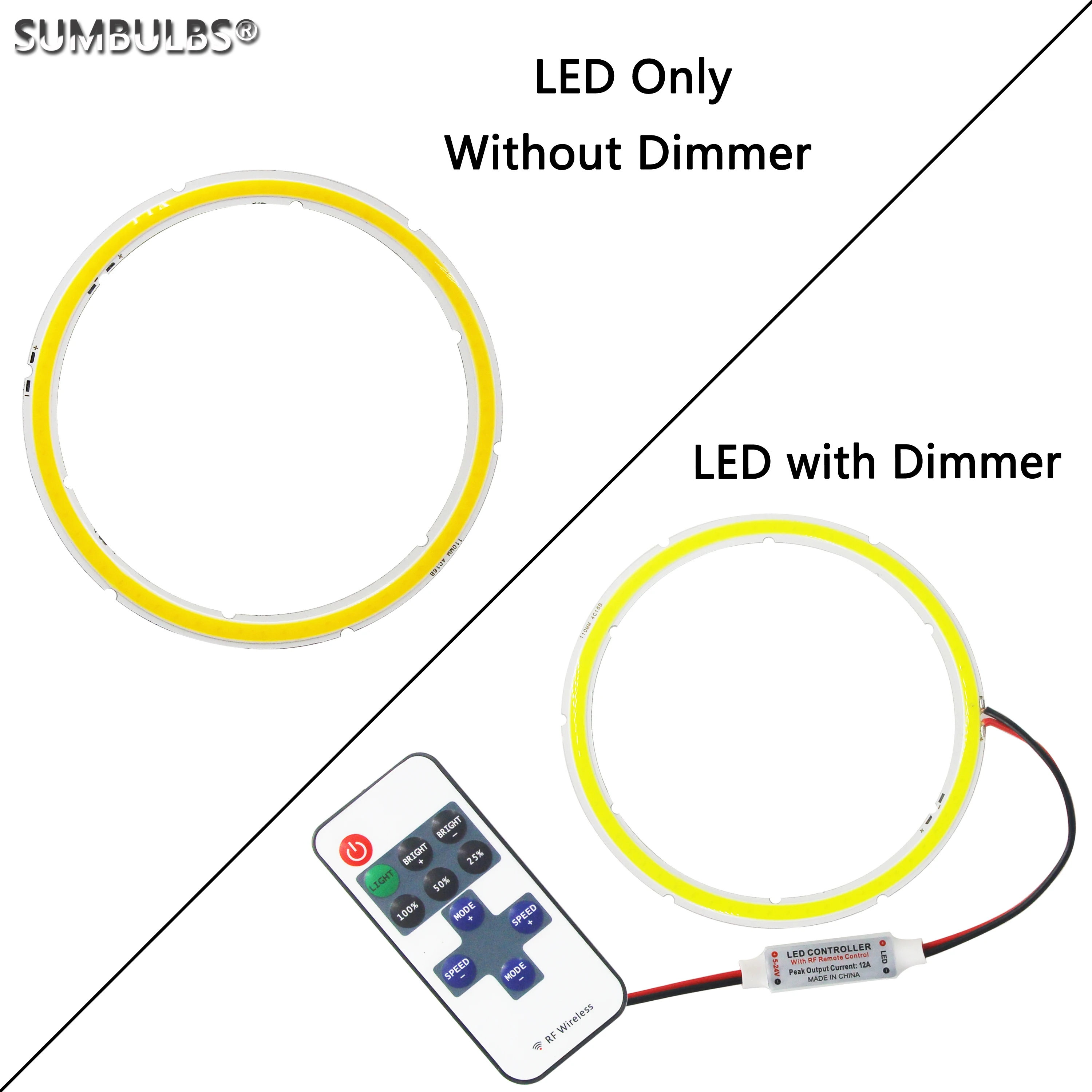 lampada anelar de led cob 60120 mm lampada regulavel olhos de anjo com controle remoto e dimmer 01