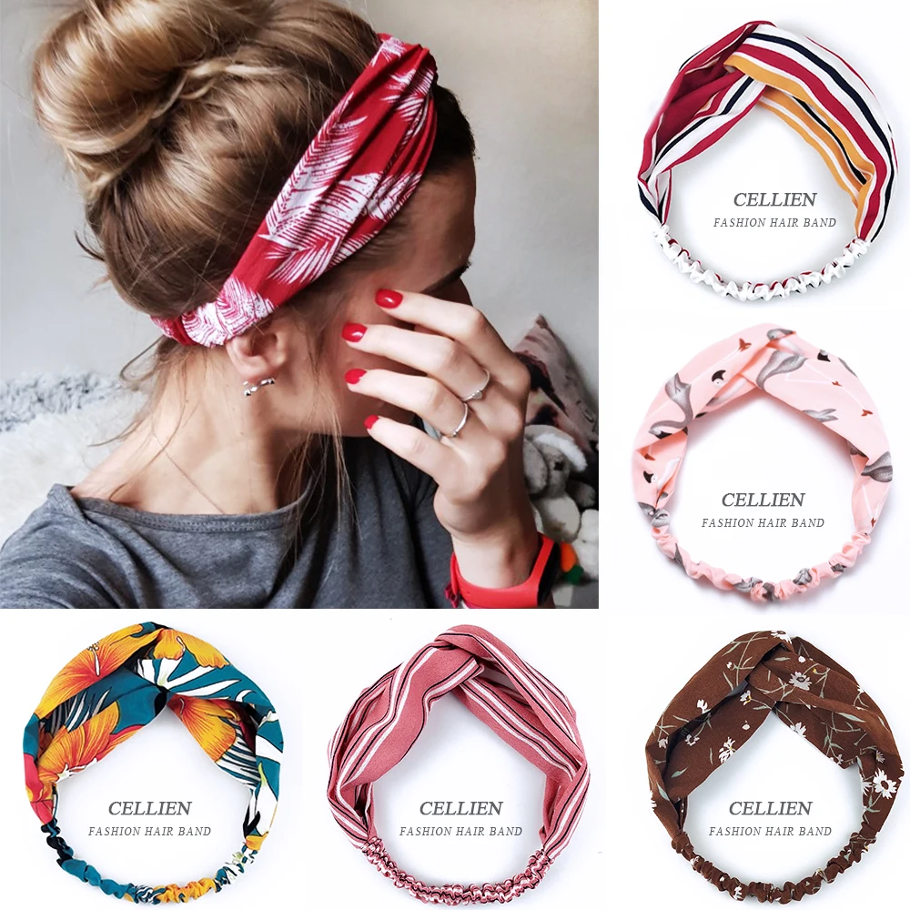 2020 Hair Accessories for Women Girls Hair Bands Scarf  Print Headbands Vintage Cross Turban Scarf Bandage HeadBand Accessories