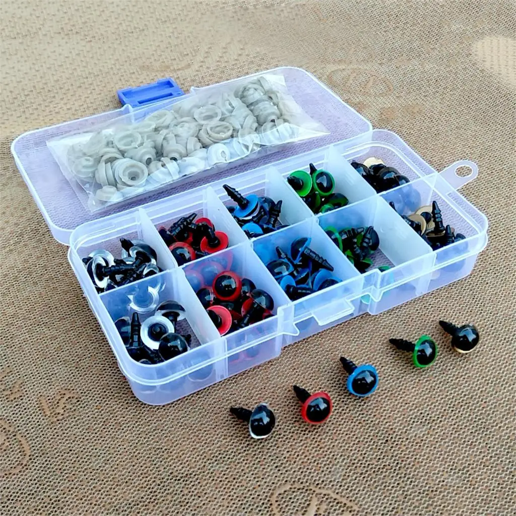 100PCS 8-12mm Mix Color Plastic Animal Safety Eyes For Toys Crochet Teddy Bear Stuffed For Dolls Craft Amigurumi Accessories Box