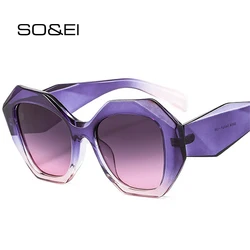 SO & EI-gafas de sol poligonales irregulares para hombre y mujer, lentes Retro de gran tamaño, a la moda, de Color gelatina, con degradado UV400