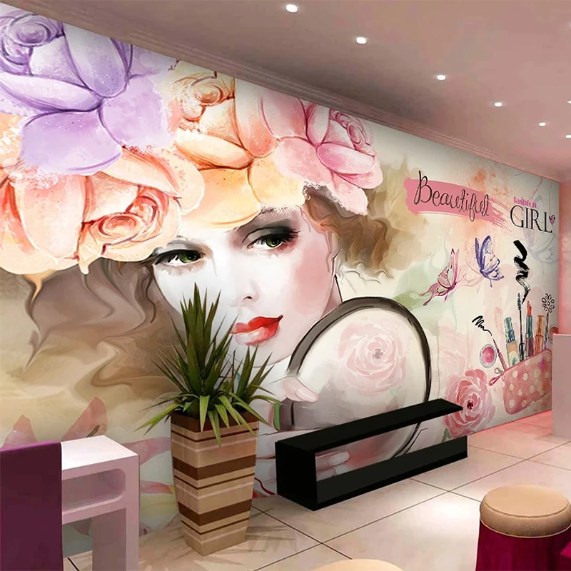 

Custom 3D Wallpaper Modern Hand Painted Watercolor Beauty Salon Photo Wall Mural Abstract Art Nail Salon Background Wall Papers