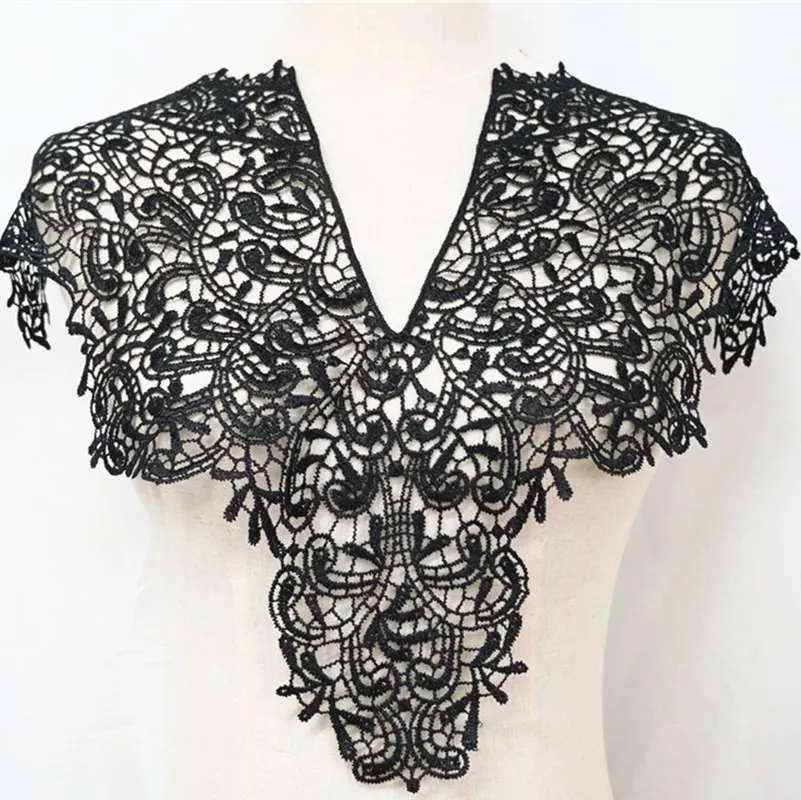 High Quality White Black Venice Crochet Polyester Floral Lace Applique Collar DIY sewing Fake Applique for Woman Dress Wedding