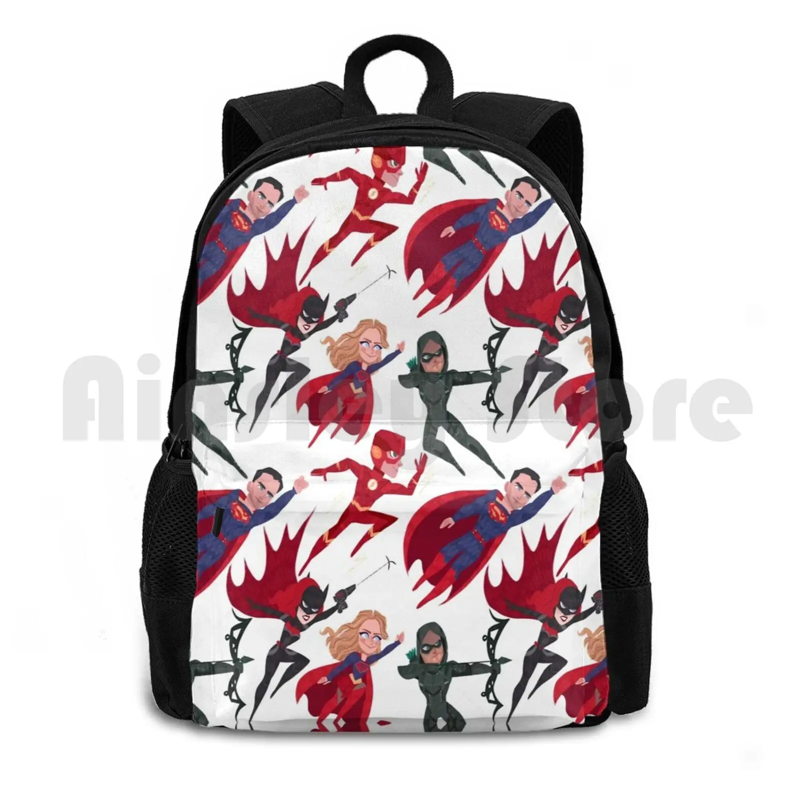 

Just Us League Outdoor Hiking Backpack Riding Climbing Sports Bag Superhero Superheroes Heroes Crossover Tv Show Pattern