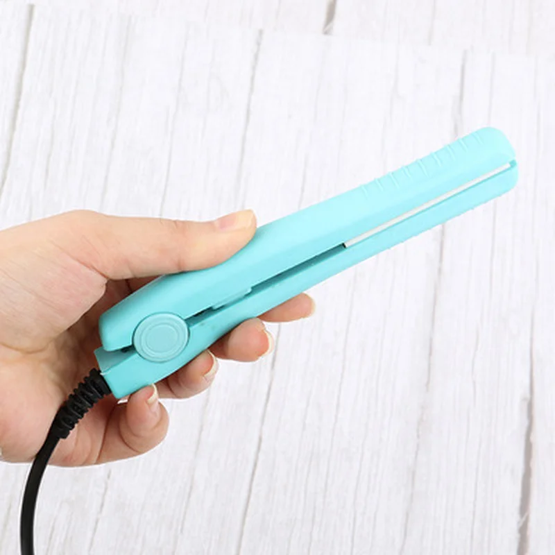 

Mini Hair straightener Iron Blue Ceramic Straightening Curling Iron Styling Tools Hair Curler Plug