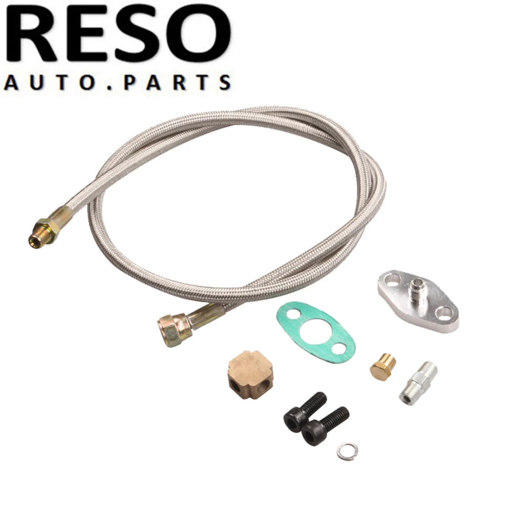 RESO--Turbocharger Aluminum Turbo Oil Feed Line  Inlet Hose Feed Line for  T3 T4 T7 GT32 GT40 GT42 GT4294R GT4202R Oil Drain Kit