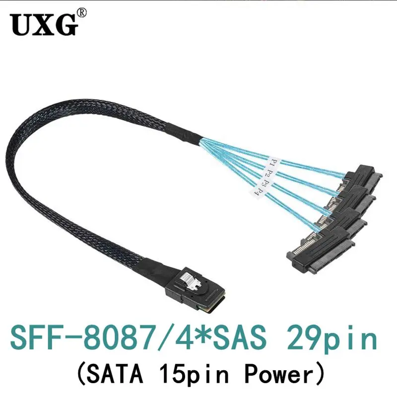 Kabel Mini SAS SFF 8087 do 4 SFF -8482 duży 4PIN 15pin kabel danych dysku twardego SFF-8087 Host do 4 SAS 29Pin SFF8482 kabel — zdjęcie produktu 5