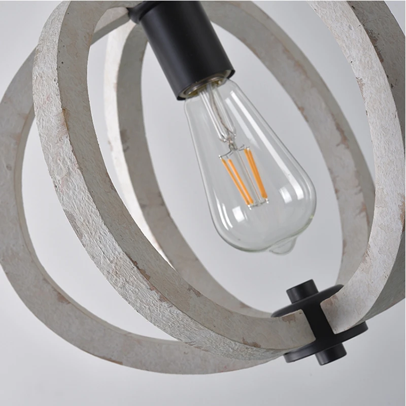 Lampu gantung industri Lampu led kayu antik Perancis Lampu gantung lentera putih Liontin loteng Dapur Rumah Pertanian Kayu Kecil