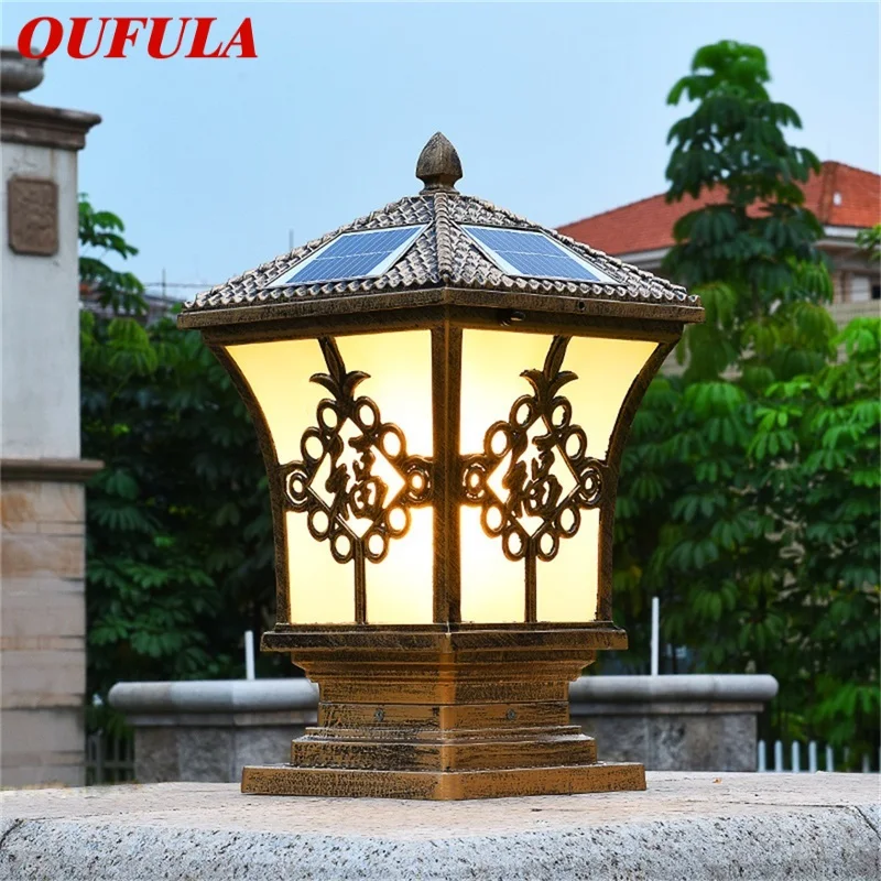 

OUFULA Solar Outdoor Classical Post Light Retro Waterproof Pillar LED Wall Lamp Fixtures for Home Garden