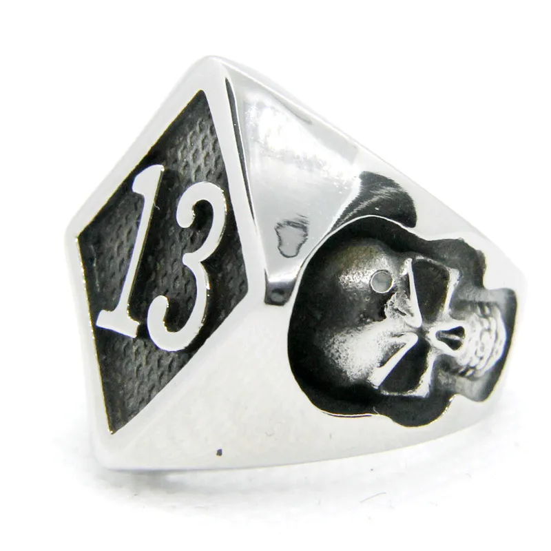 Free Shipping Number 13 Judas Skeleton Ring 316L Stainless Steel Punk Biker Gothic Style Jewellery Size 7-15