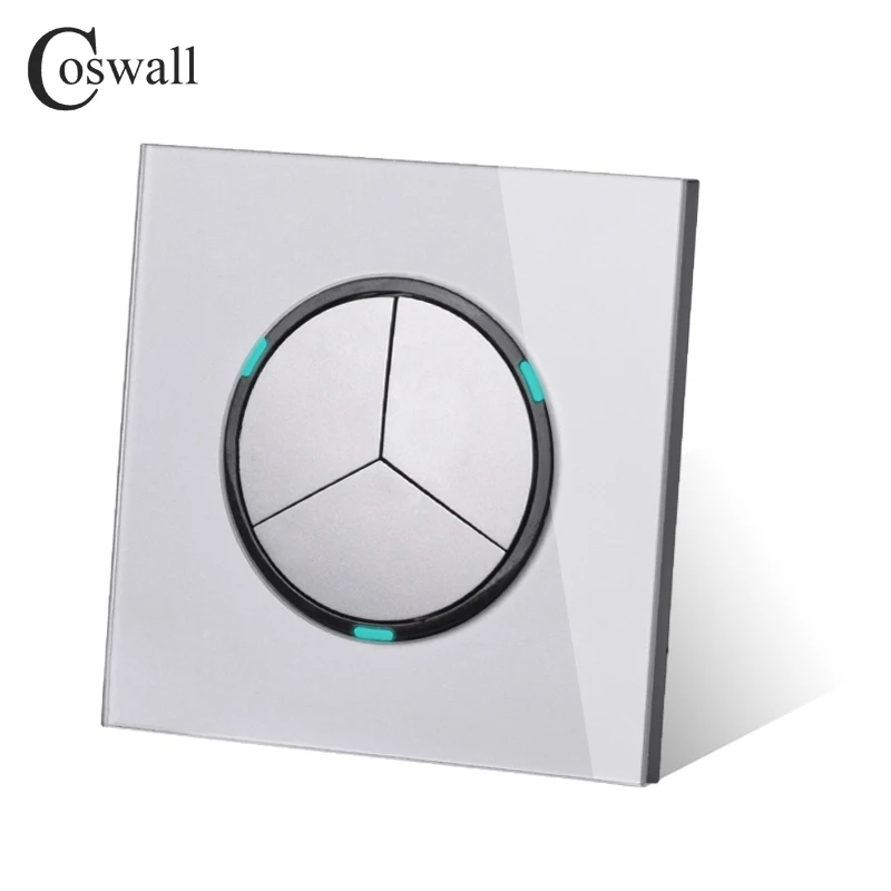 Coswall 3 Gang 2 Way Random Click On / Off Wall Light Switch LED Pass Through Switch Switched Glass Panel White Black Grey Gray