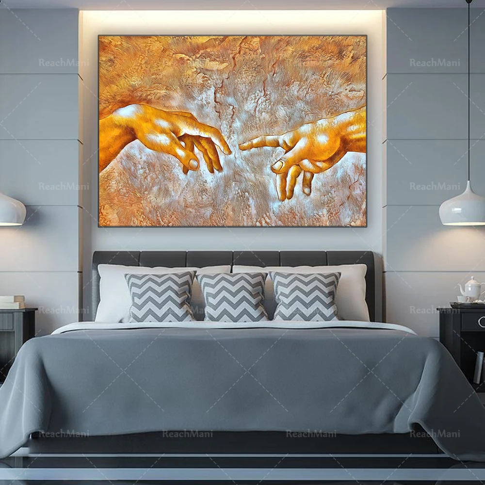 Handprinted canvas golden texture modular wall art prints, two hand-painted works of art canvas decoration wall home unique gift