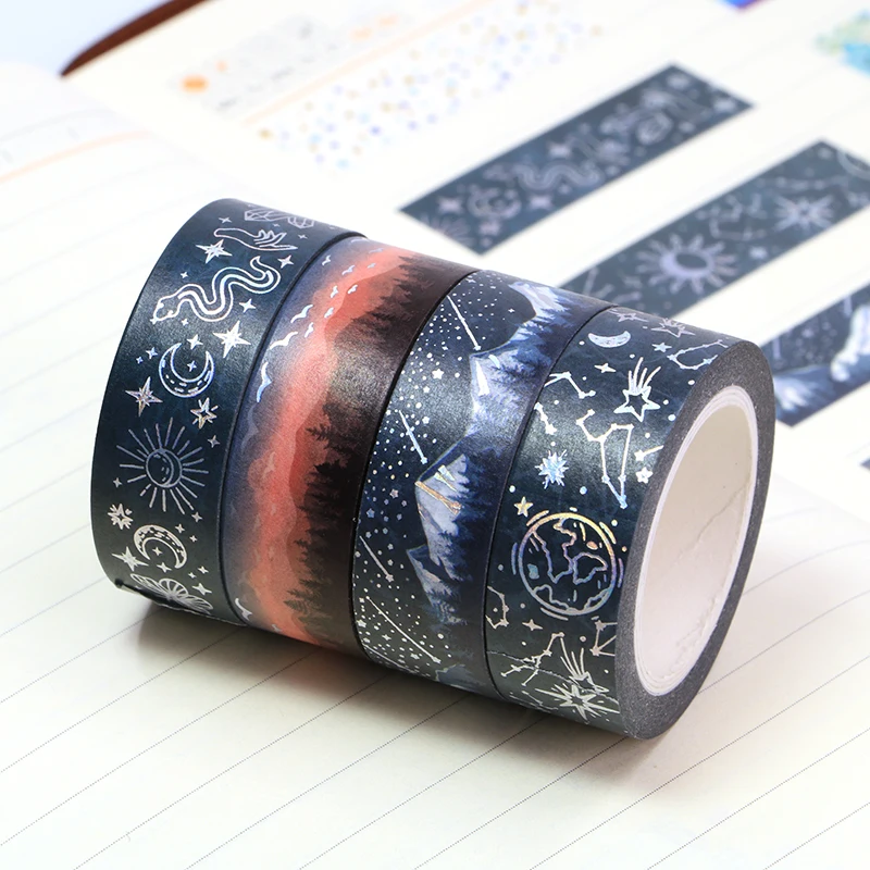 10m Sunset starry sky Decorative Adhesive Tape Silver foil Masking Washi Tape Diy Scrapbooking Sticker Label Japanese Stationery