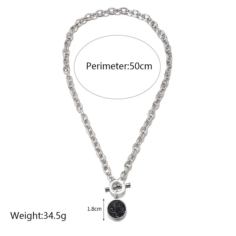 Minimalist Casual Long Chain Necklaces for Women Round Marble Stone Pendants Hiphop Female Fashion Jewelry Necklace Naszyjnik