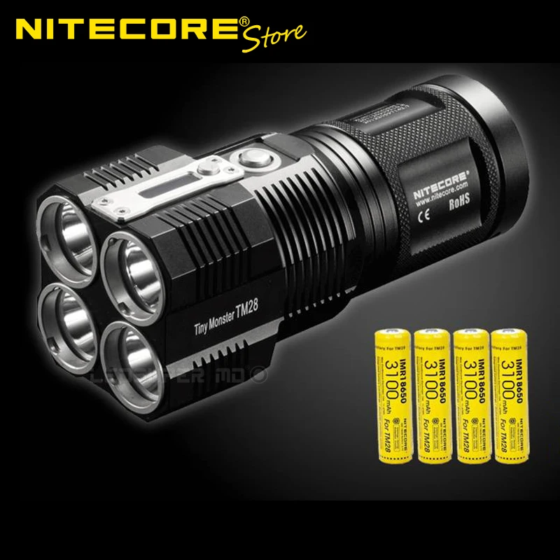 OLED Display Nitecore TM28 6000 Lumens High Power LED Flashlight Rechargeable Searchlight with 4* 3100mAh 18650 batteries