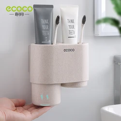 ECOCO Magnetic Suction Cup Toothpaste Toothbrush Holder Wall-Mounted Double Cup Holder Without Perforated Bathroom Accessories