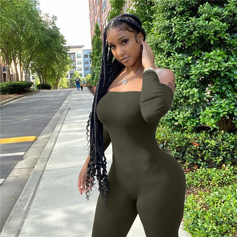Wantmove 2021 Spring Autumn Sexy Long Sleeve Off Shoulder High Waist Jumpsuit New Fashion Nightclub Romper AM891