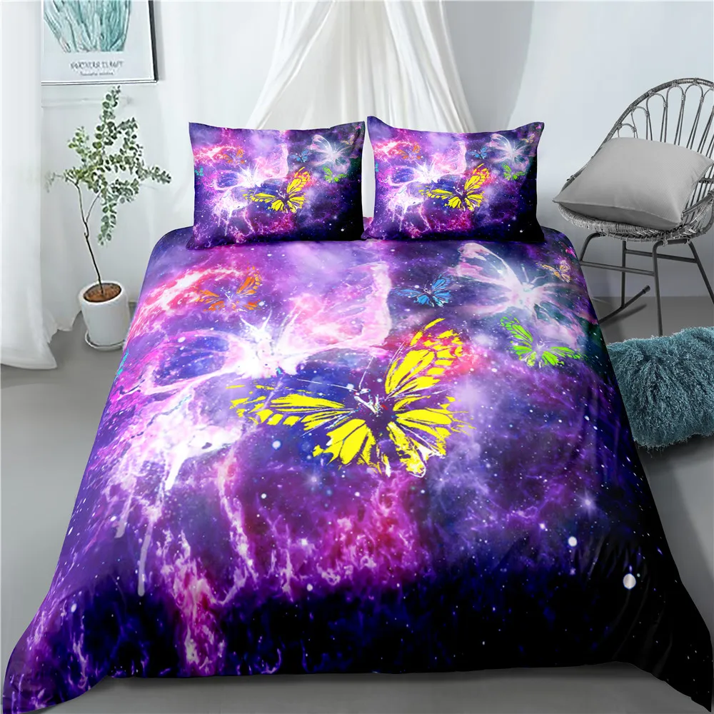 Fanaijia Luxury 3D Bedding Sets single size kids Fantasy Butterfly Duvet Cover and Pillowcase Cartoon Comforter Set