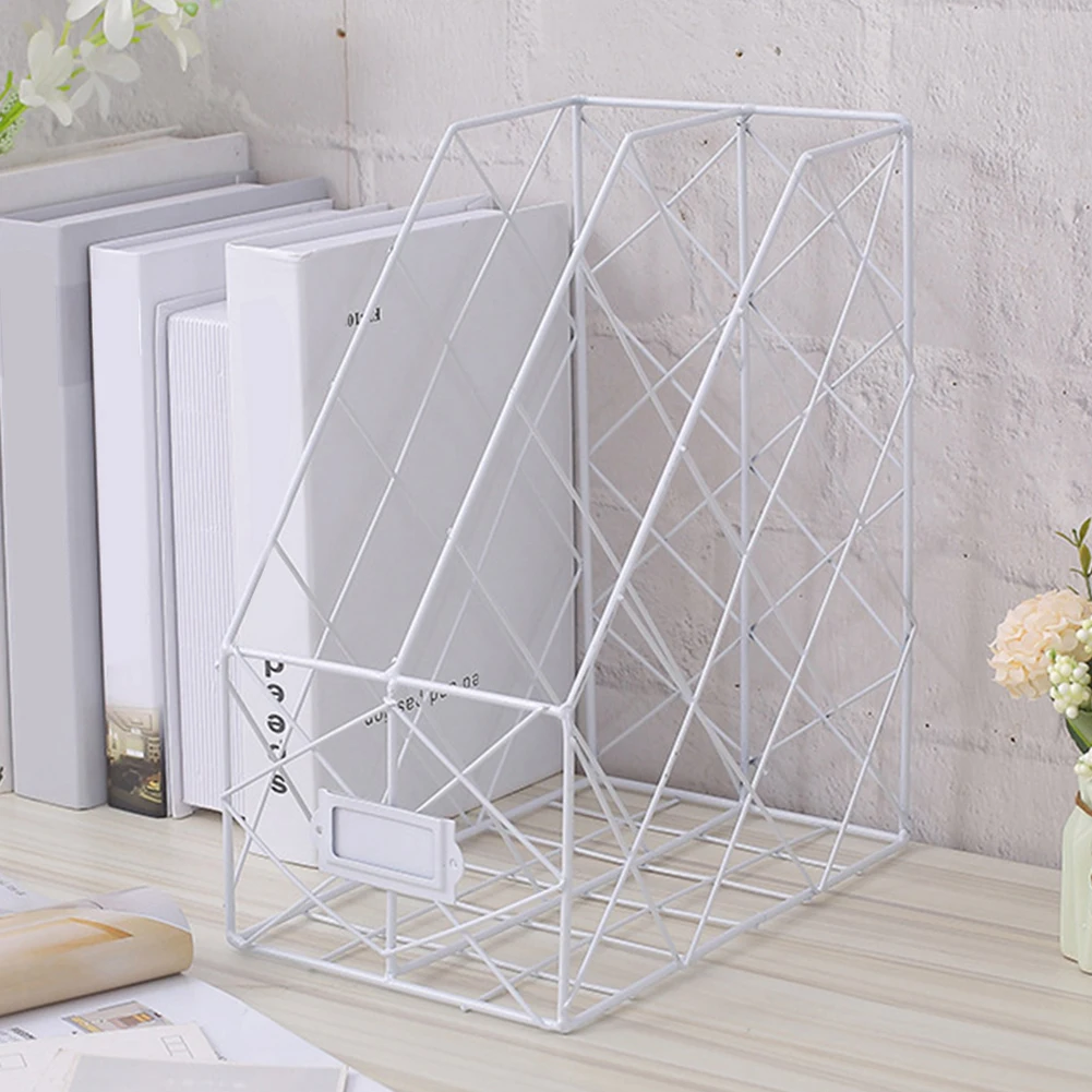 1/2/4 Layers Iron Grid Book Organizer Book Stand Holder Shelf Bookend Desktop Newspapers File Storage Box Holder Home Decor