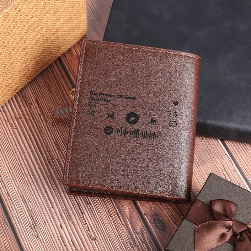 Designed for Musicians Personalise Men's Wallet Scannable Spotify  Carved Music Song Wallet Unique Gift PU Leather Vertical Wall