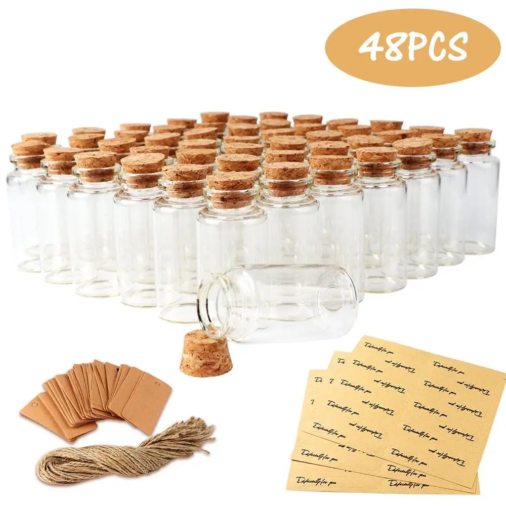 

25ML Mini Glass Bottles with Cork Stopper Clear Wish Bottle Tiny Glass Bottle Jars Hanging Decoration Wedding Favors Vials