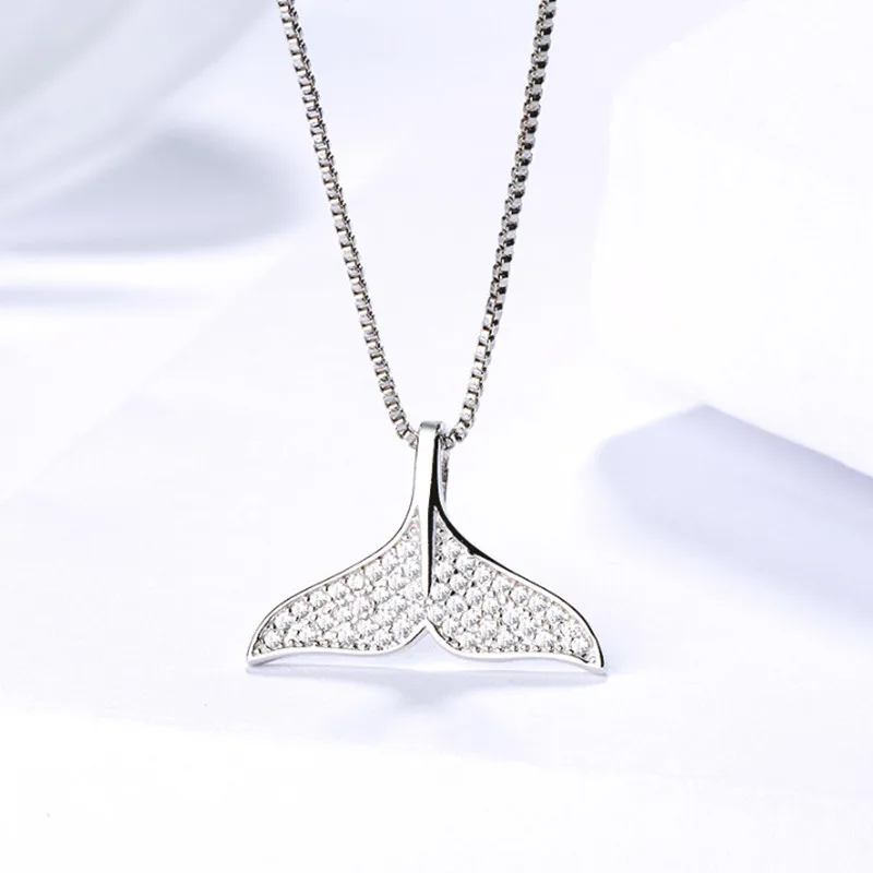 

Buyee 925 Sterling Silver Female Pendant Chain White Zircon Dolphin Fishtail Necklace for Women Fashion Party Fine Jewelry Chain