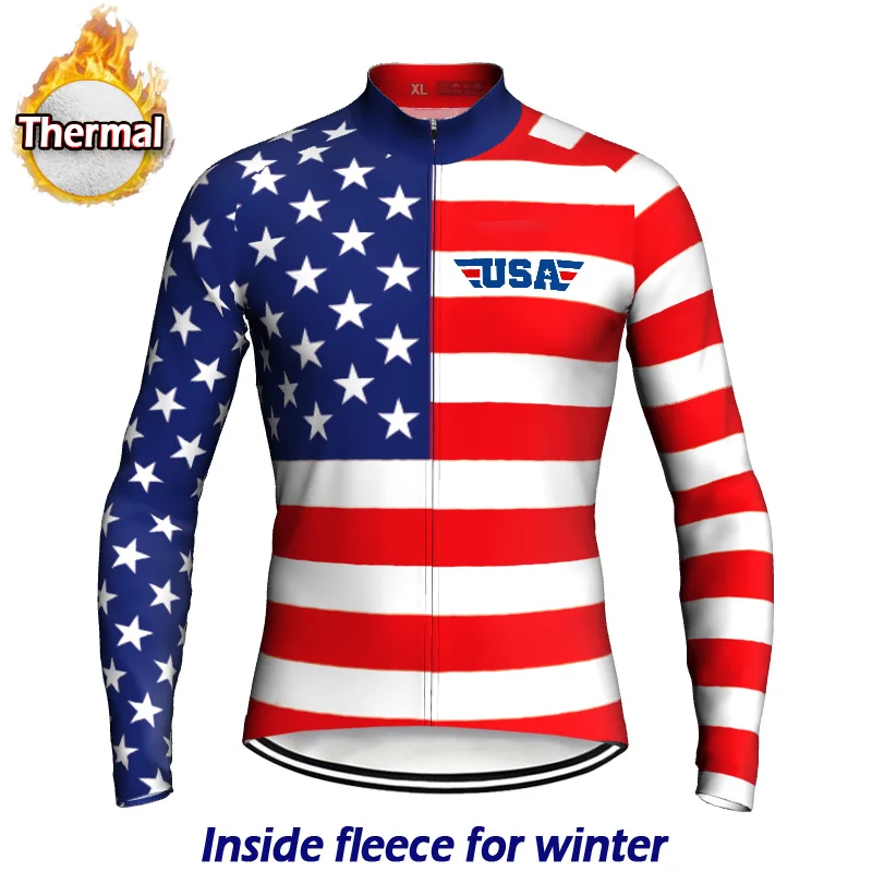 

Long Thermal Fleece Cycling Jersey, Moto Jacket Sleeve, Keep Warm, MTB Bike Ciclismo Sports Clothing, USA Styles, Winter America