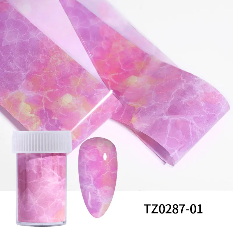 4*100cm Holographic Nail Foils Marble Series Blooming Pink Blue Paper Nail Art Transfer Sticker Slide Nail Art Decal Decorations