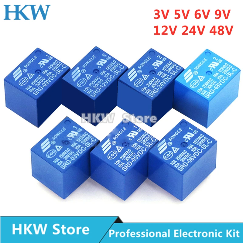 

10pcs Relay SRD-03VDC-SL-C SRD-05VDC-SL-C SRD-24VDC-SL-C SRD-12VDC-SL-C 3V 5V 6V 9V 12V 24V 48V 10A 250VAC 5PIN Relays Relais