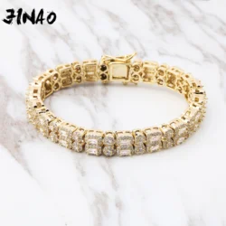 JINAO Hip Hop 10mm Double Row Zircon Round Square Short buttonhead Iced Out Gold Silver Color Personality Barcelets