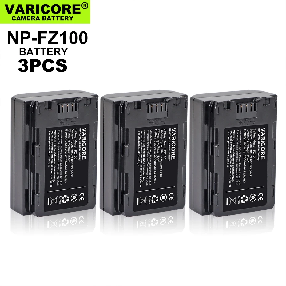 

3pcs VariCore Camera battery 8.4v 2000mAh A7 M3 Micro single NP-FZ100 for A7R4 A7R3 7RM3 A7RIII ILCE-9 A9M2 Digital batteries