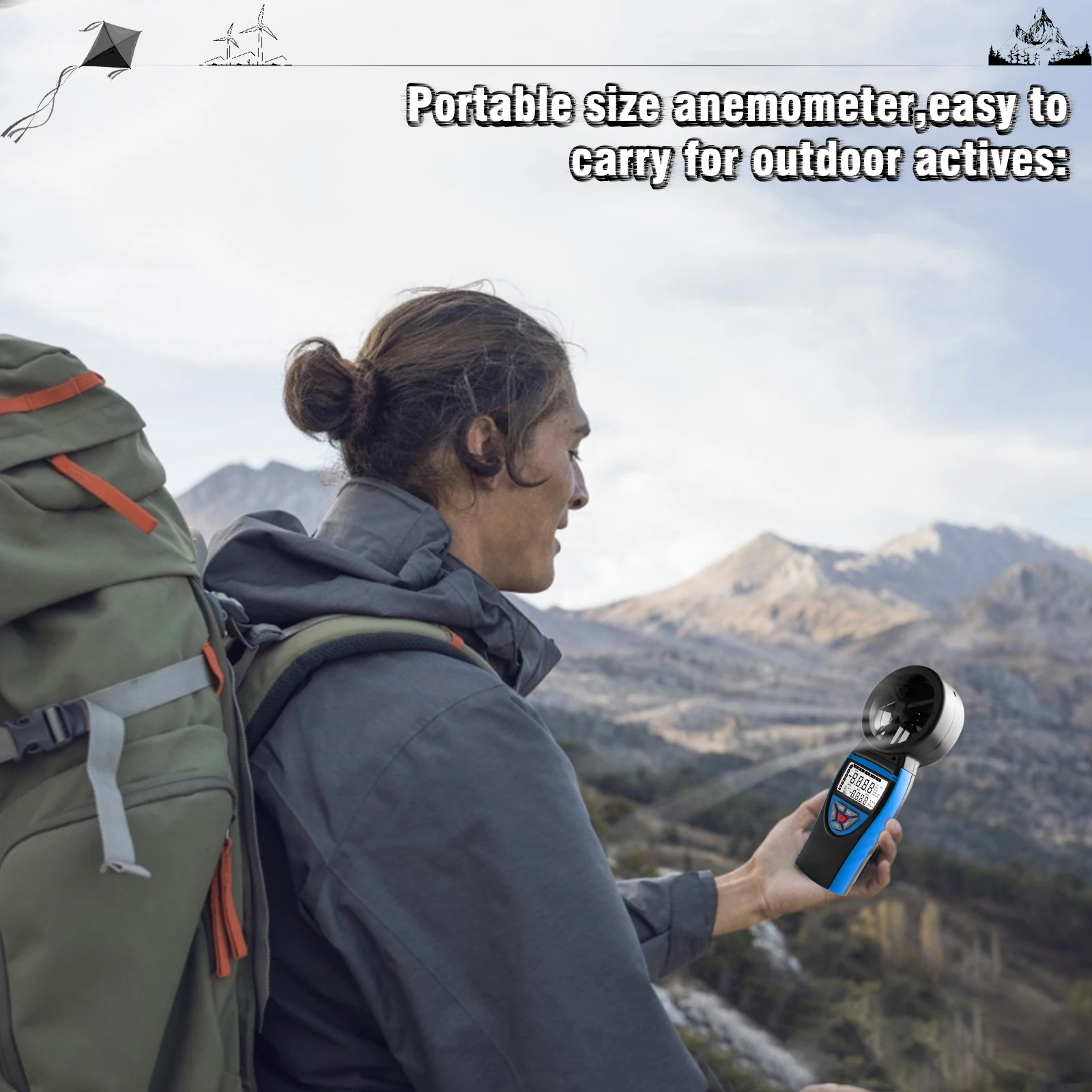 Digital Anemometer Wind Speed Gauge Meter Barometer Air Flow Velocity Measuring Altitude,Barometric Pressure for HVAC CFM Drone