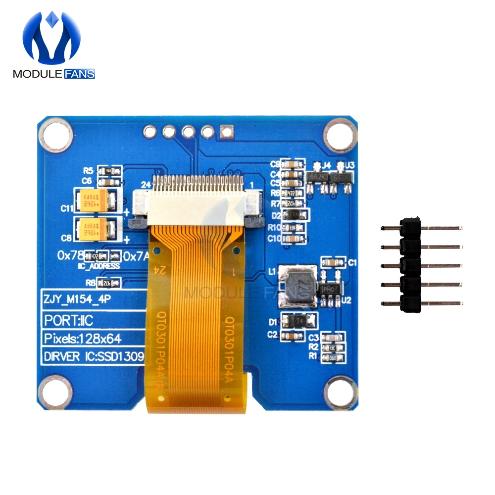1.54 Inch Geel Wit Blauw IPS 5Pin 128x64 Oled-scherm Module Spi-interface Driver IC Adapter Board voor Arduino
