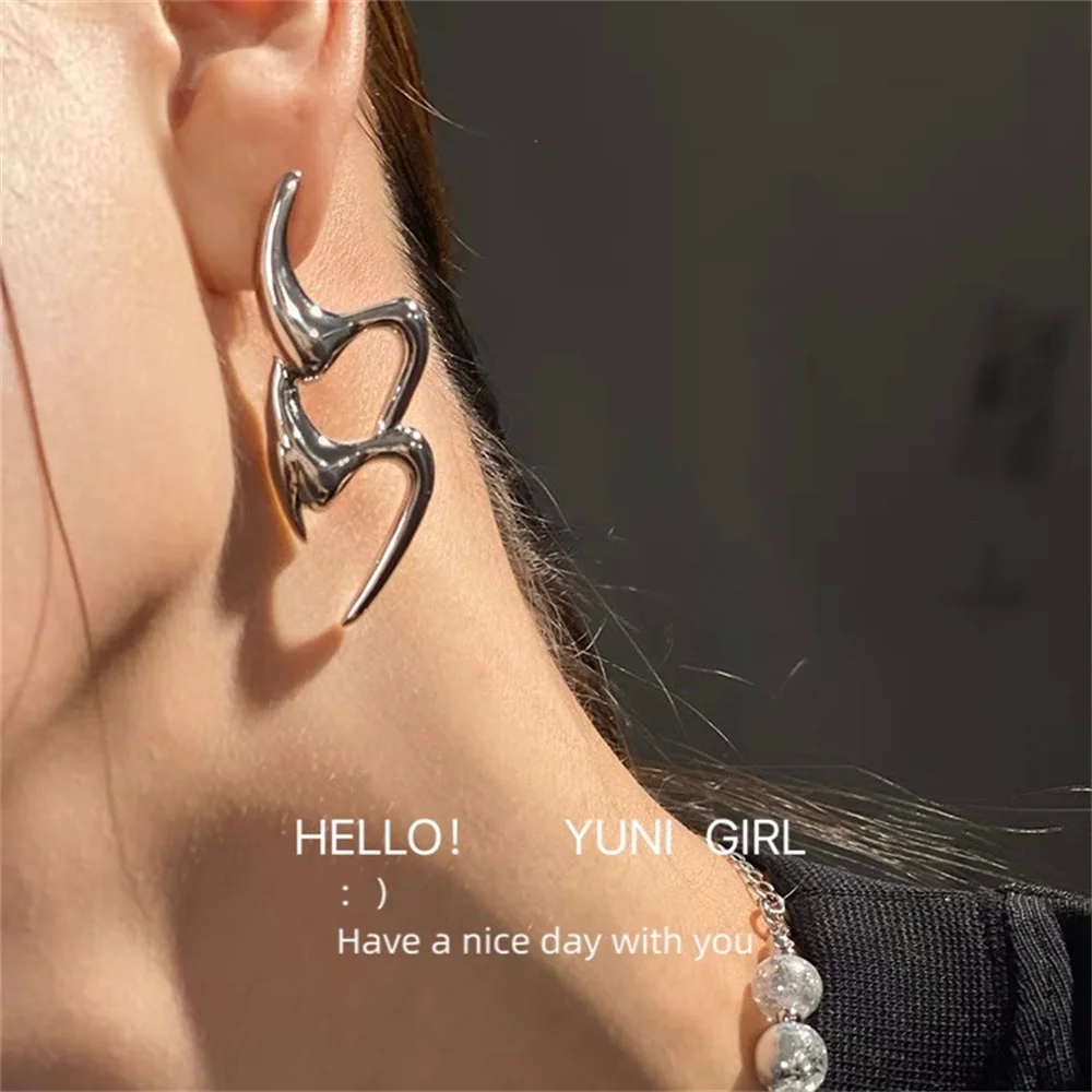 Fashion Stainless Steel Geometry Sliver Color Long Earrings For Women Fine Personality Rock Girl Earrings Jewelry Wholesale