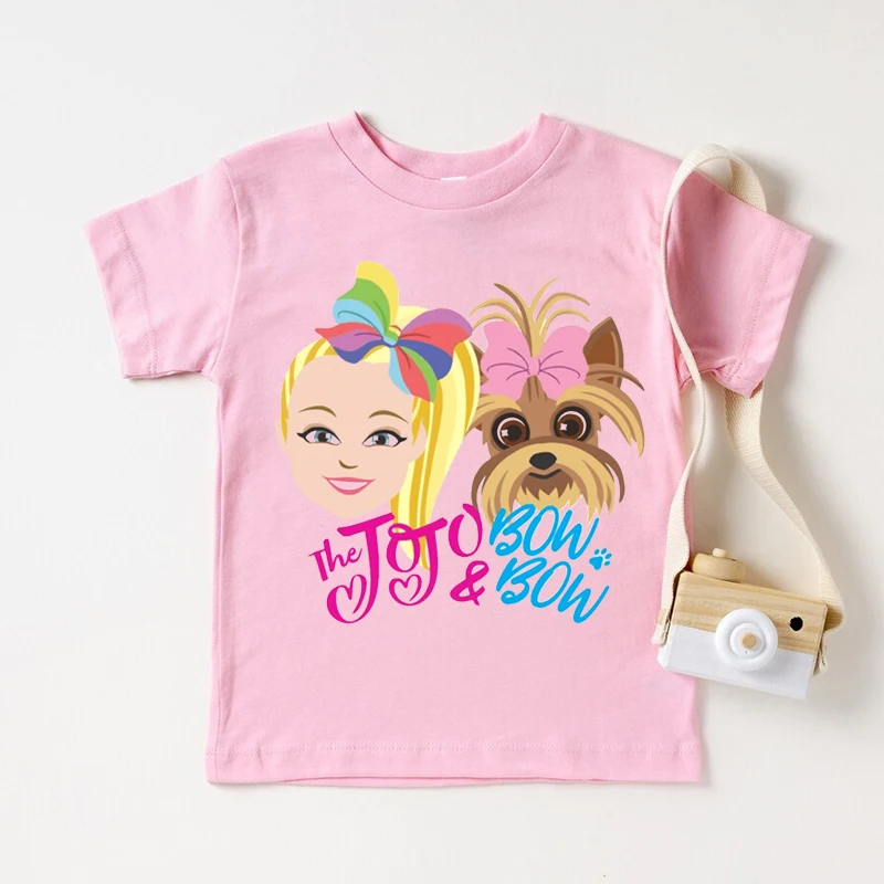 Fashion new girls t-shirts cute Jojo Siwa cartoon print girls pink clothes summer baby girls tshirt birthday gift tops wholesale