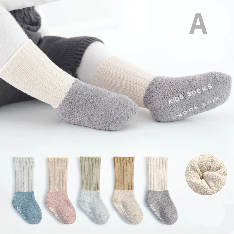 Newborn Baby Toddler Socks Prewalker Winter Thick Elaborate Terry Cotton Girl Autumn Skidproof Sole Boy Kids Patchwork Sock 0-3T