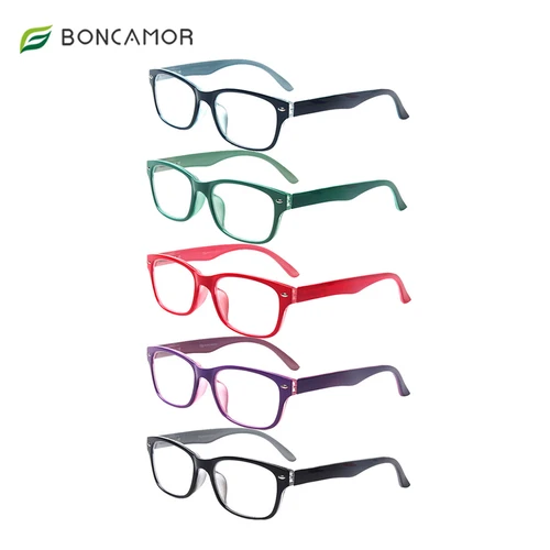 Boncamor Paquete de 5 gafas de lectura con bisagra de resorte para hombres y mujeres, lectores HD, gafas con dioptrías graduadas + 1,0 + 2,0 + 3,0 + 4,0 + 5,0 + 6,0