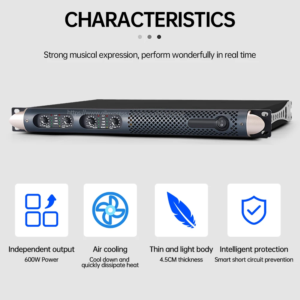 Amplificador de potência profissional, 600W * 2, teatro, desempenho do palco, conferência do casamento, engenharia, áudio digital, HIFI para o orador