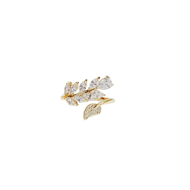 Glittering Zircon Gold Color Leaf Rings For Woman in 2025 Goth Girl's Fashion Jewelry Korean Party Luxury Finger Set Accessories