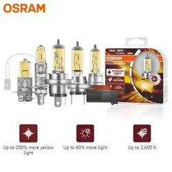 OSRAM H1 H3 H4 H7 H8 H11 H16 9005 9006 HB3 HB4 Yellow FBR Halogen Fog Breaker 12V Car Headlight 2600K Light +60% Brighter, Pair
