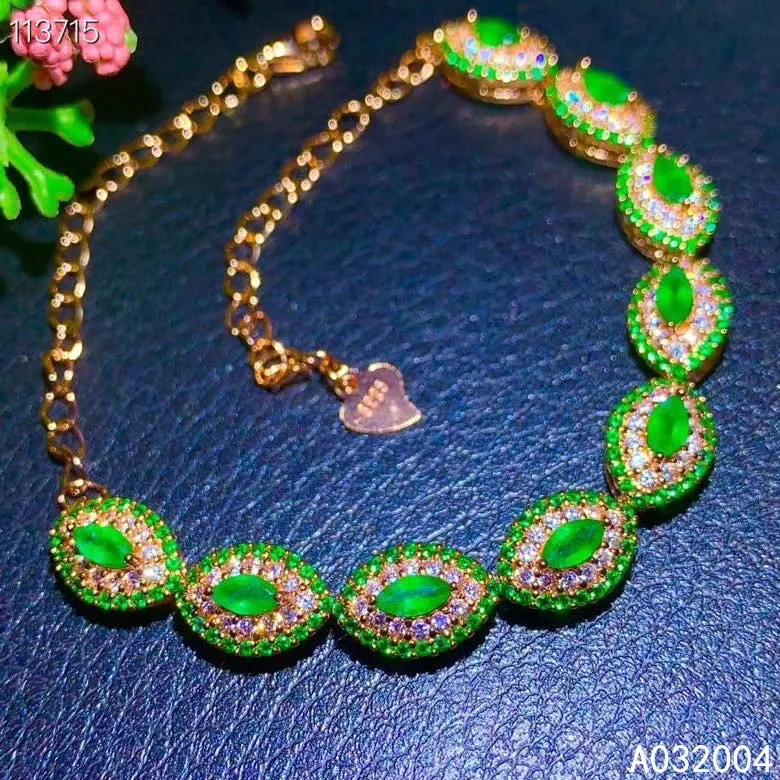 KJJEAXCMY Fine Jewelry 925 Sterling Silver inlaid gemstone Emerald women hand bracelet lovely support detection