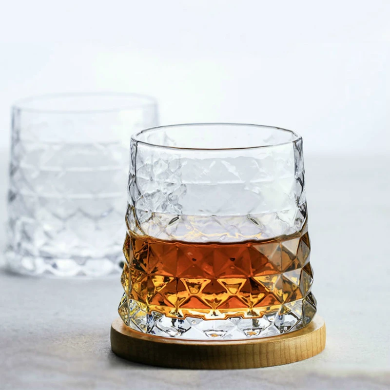 Prism Pattern Old Fashioned Crystal Whiskey Glass Trapezoid Fuji Mountain Whisky Cup Vodka Tumbler Verre XO Chivas Mug Gift Box